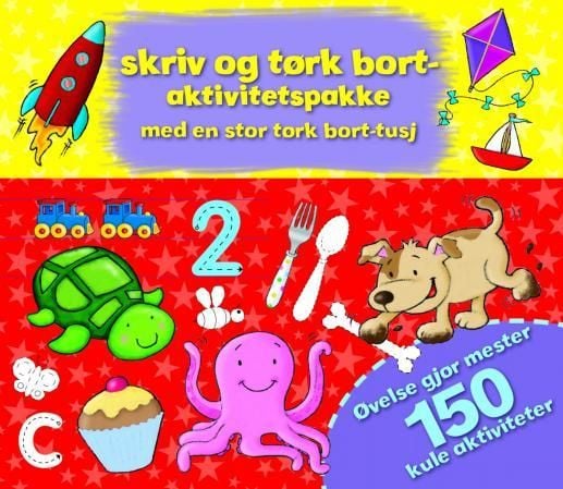 Skriv og tørk bort aktivitetspakke med en stor tørk bort-tusj. 3 bøker. 1 tusj