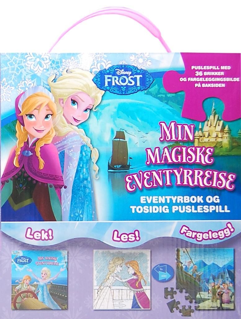 Frost. Min magiske eventyrreise. Eventyrbok og tosidig puslespill. Lek, les og fargelegg! Puslespill med 36 brikker og fargeleggingsbilde på baksiden