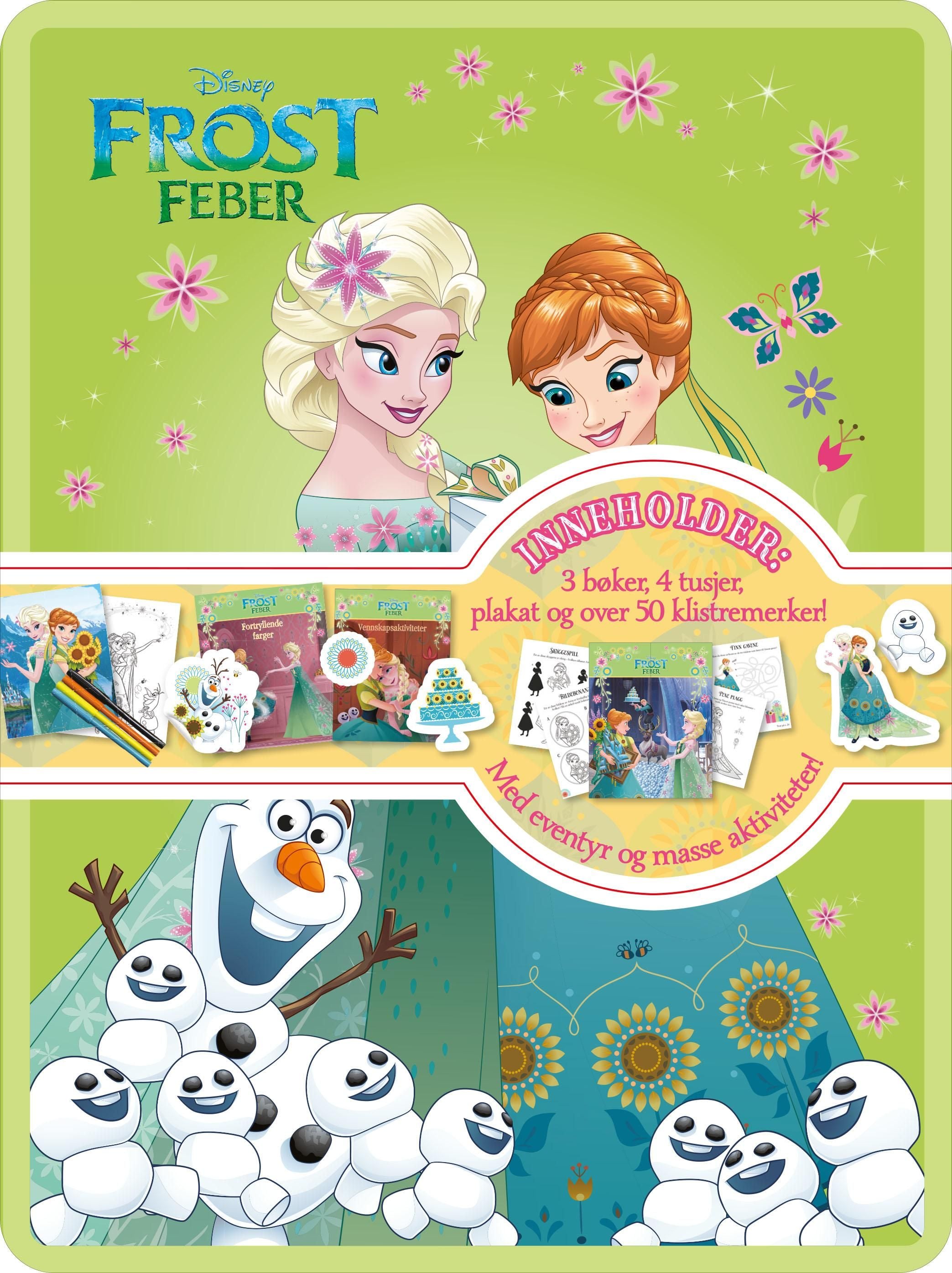 Frost feber. Disney tinnboks. 3 bøker. 4 tusjer. 1 plakat. 50 klistremerker