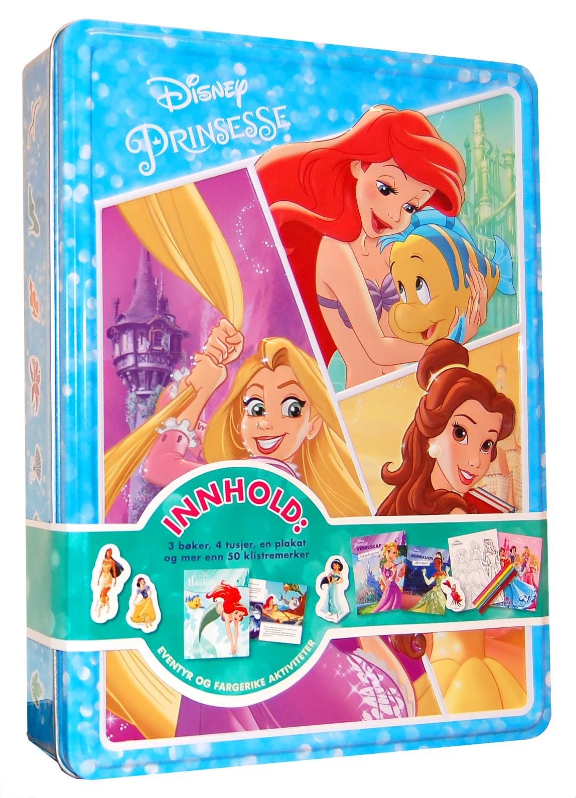 Prinsesse. Disney tinnboks. 3 bøker, 4 tusjer, 1 plakat og 50 klistremerker