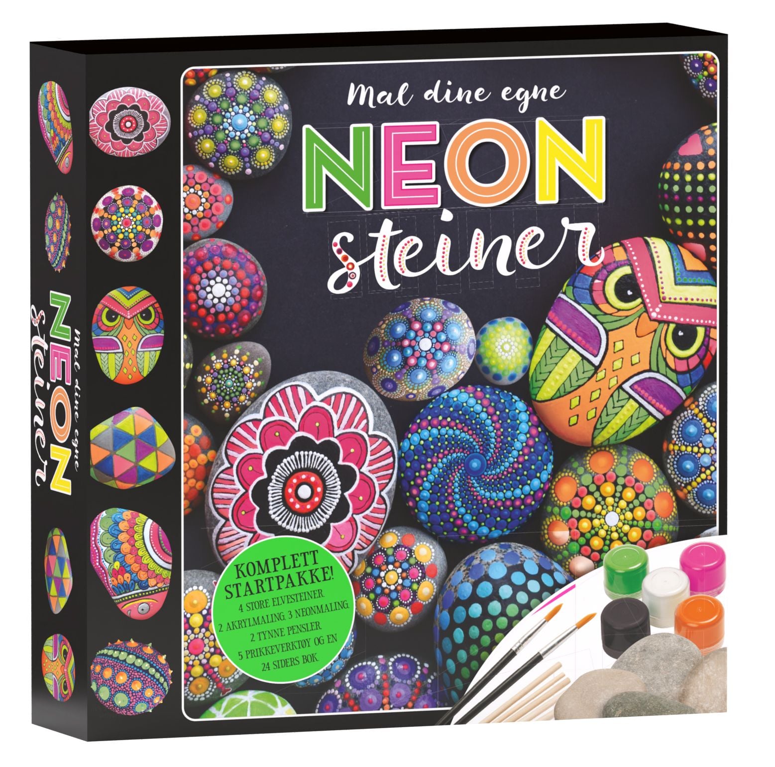 Mal dine egne neonsteiner. Pakke med maling og steiner