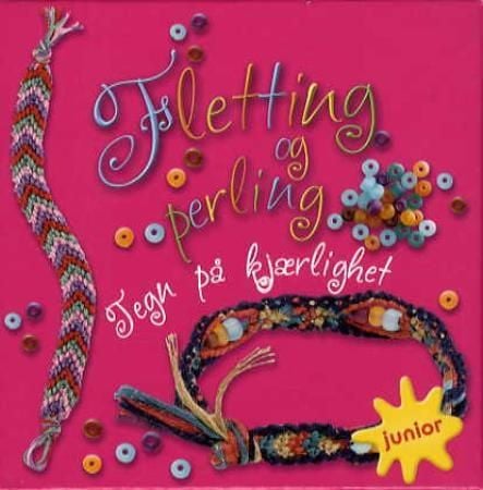 Fletting og perling. Tråder i mange farger. Perler. 1 sikkerhetsnål. 1 saks. 1 bok