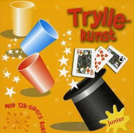 Tryllekunst. 1 fingerkutter 3 kopper med kuler. 1 tryllekortstokk. 1 bok